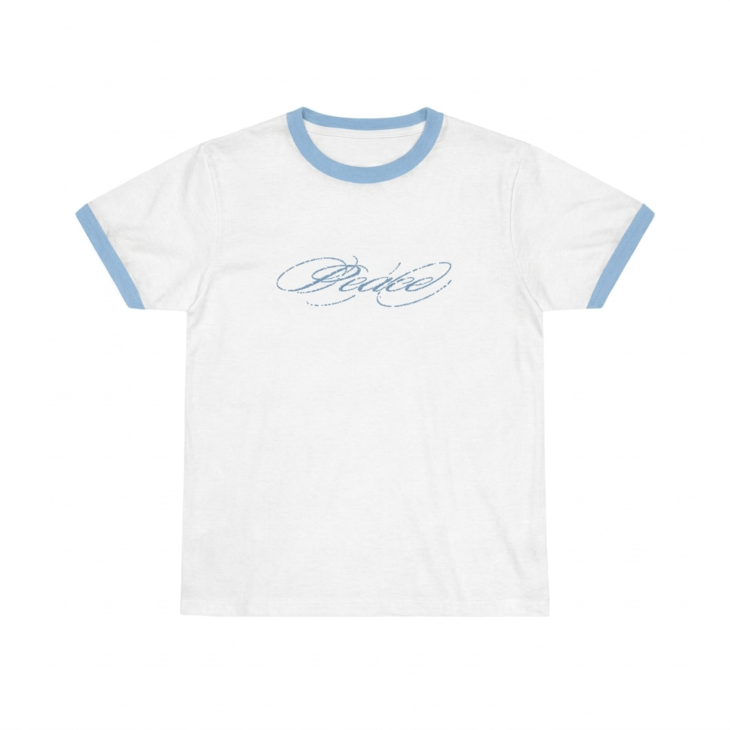 white ringer tee in blue