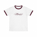 white ringer tee in burgundy