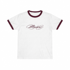 white ringer tee in burgundy