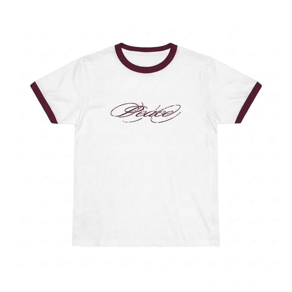white ringer tee in burgundy